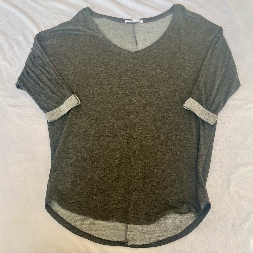 Elegant Charcoal V-Neck Long Sleeve Top